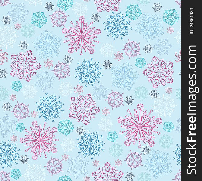 Winter Christmas vector seamless background with snowflakes