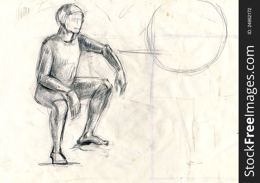 Mannequin - drawing vague figures seated. Pencil technique.
