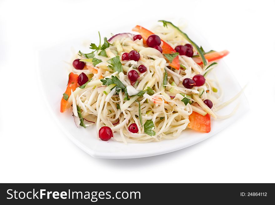 Plate With Cabbage, Cowberry, Pepper, Salinity.