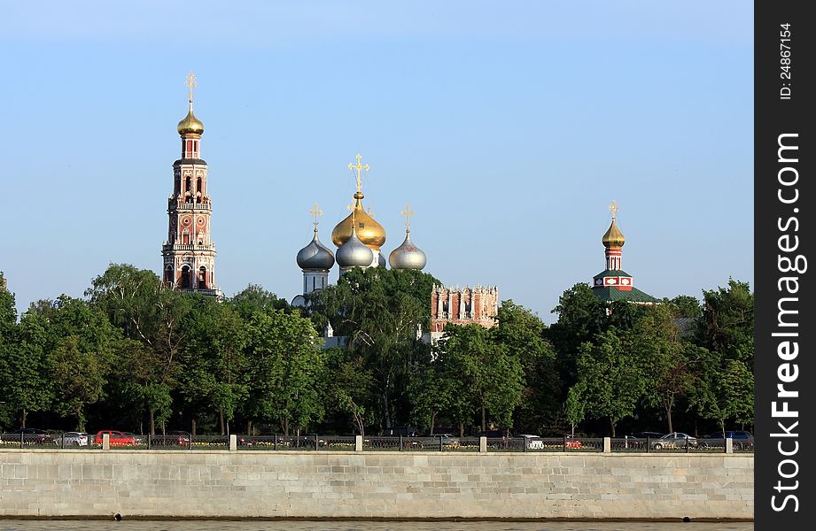 View of the dome of the Novodevichy Convent across Moscow River