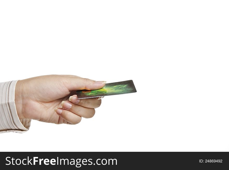 Female hand holding credit card. Female hand holding credit card