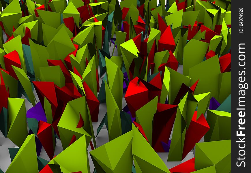 An array of multi-colored spiked polygons. An array of multi-colored spiked polygons.