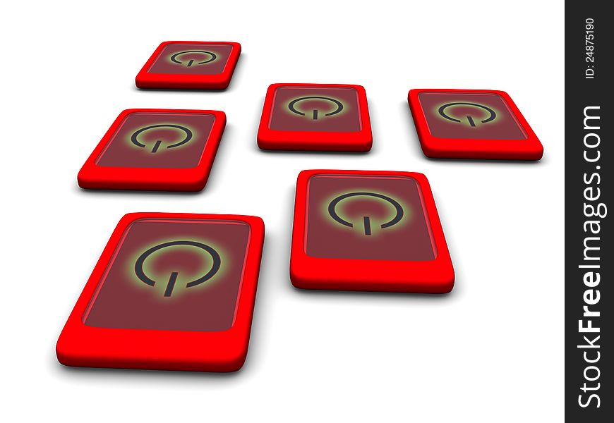 A set of touch pads on a white background showing the power sign