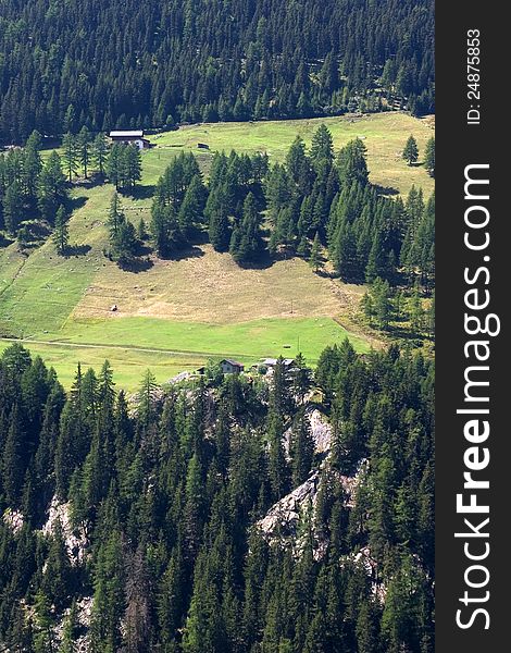 View from a mountain into a valley. View from a mountain into a valley