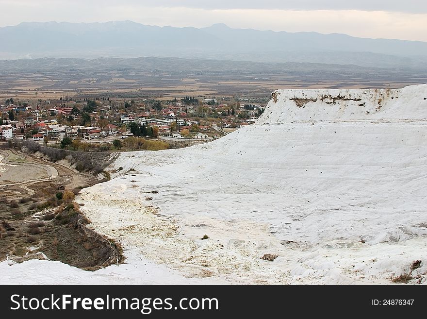 Part of the chalk mountains at Pamukkale. Part of the chalk mountains at Pamukkale