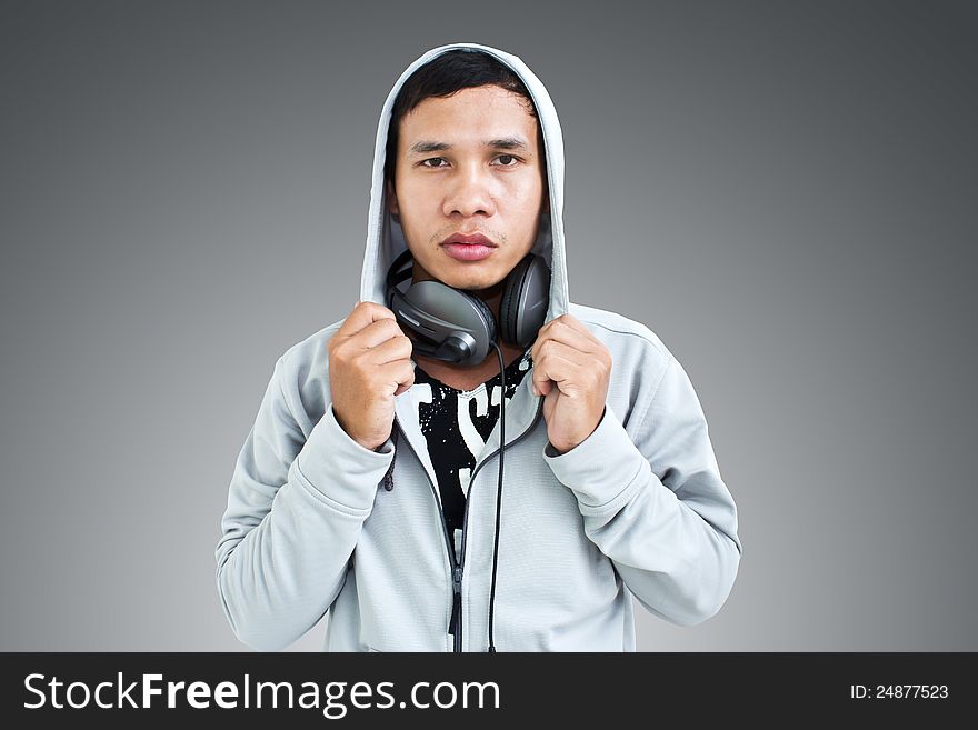 Young handsome  man with Headphone. Young handsome  man with Headphone