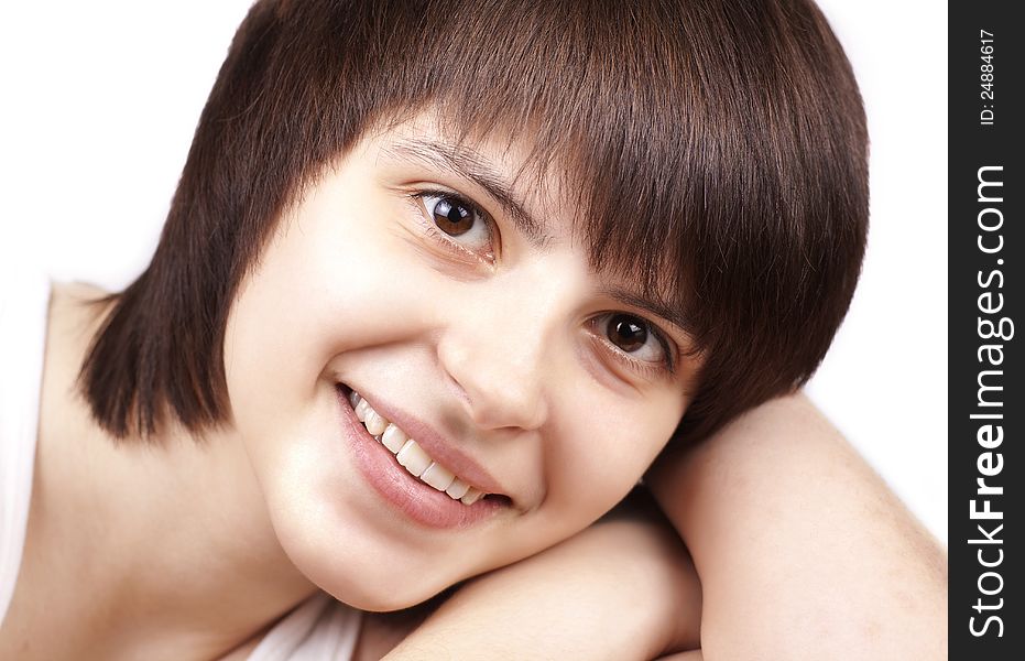 Close up portrait of happy young woman