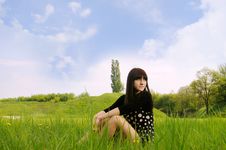 Girl On Grass Royalty Free Stock Photo Girl On Grass Royalty Free Stock Photo