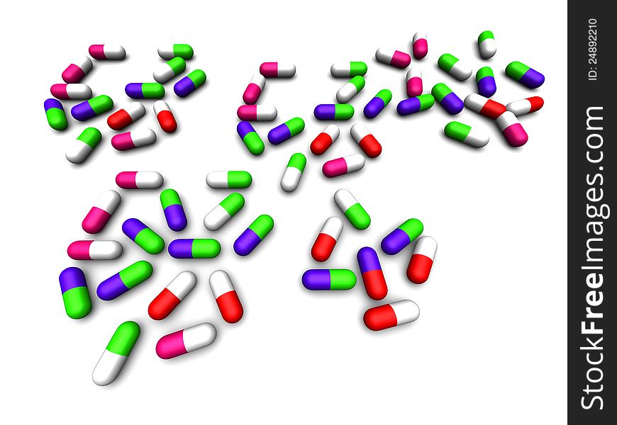 A group of brightly colored medicine pills.