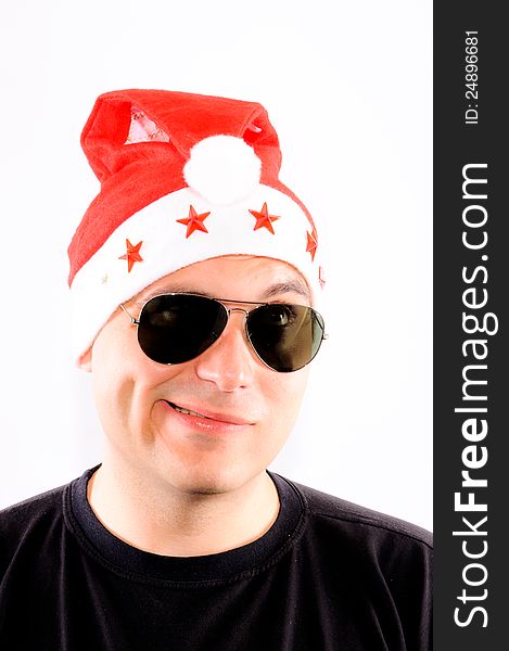 Funny santa with sunglasses isolated