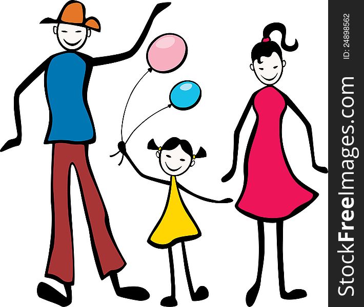 The vector drawing of a cheerfully r walking family. The vector drawing of a cheerfully r walking family.