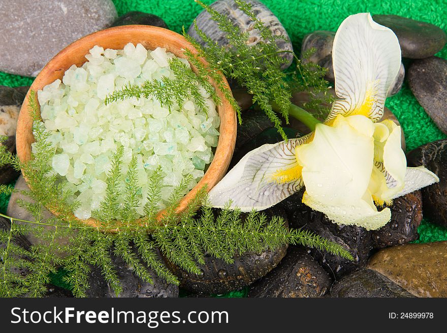 Yellow flower and a smooth sea stones. Yellow flower and a smooth sea stones