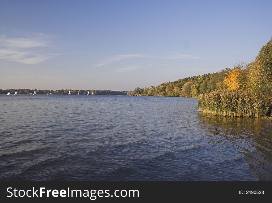 Lake in early autumn in Berlin, Germany