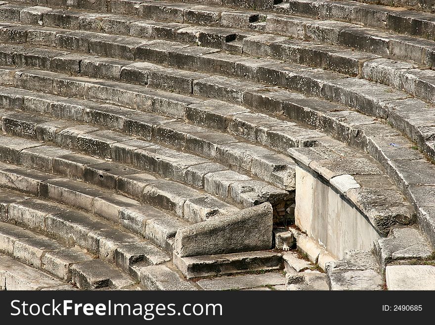 Ruins of the ancient amphitheater Heraclea, Landmark in Macedonia.