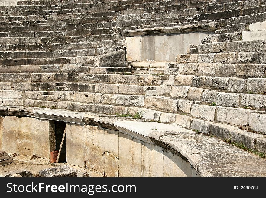 Ruins of the ancient amphitheater Heraclea, Landmark in Macedonia.