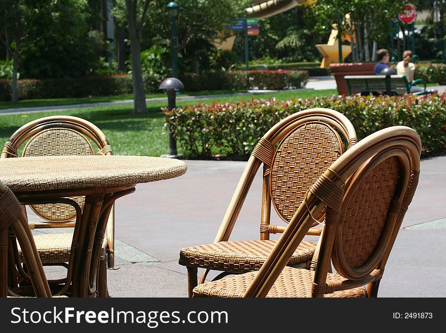 Outdoor cafe chairs and table