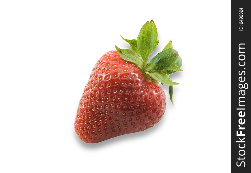 Photo of a strawberry with a soft shadow isolated on white
