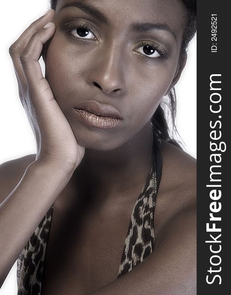 A beauty portrait taken from an african model in the studio. A beauty portrait taken from an african model in the studio