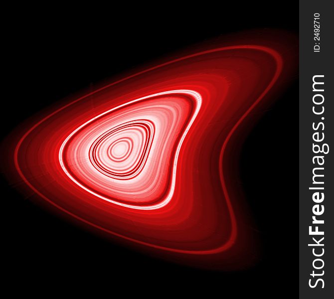 A computer generated red curved object on black