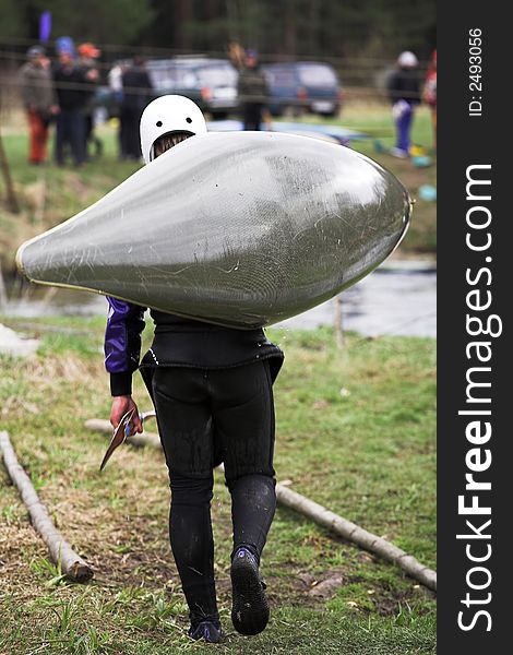 Spring, little river near Kovrov town. Kayaks competitions are over. Spring, little river near Kovrov town. Kayaks competitions are over.