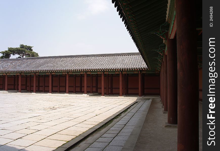 Wide playground of Chandukgyeong Palace in South Korea.