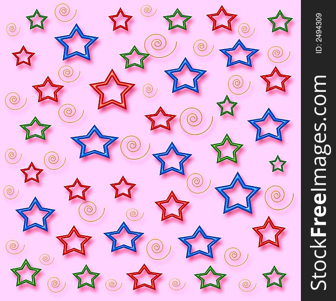 Stars and swirls scattered on pink background. Stars and swirls scattered on pink background