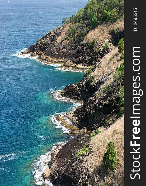 Ocean cliffs on the islands of the Caribbean