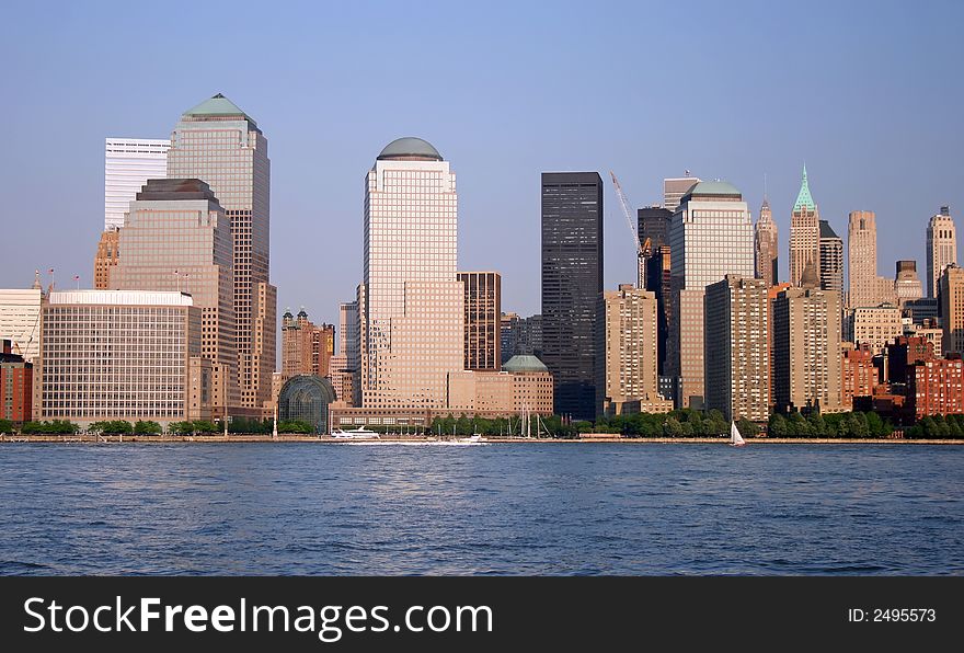 The Lower Manhattan Skyline at Sunset, New York City