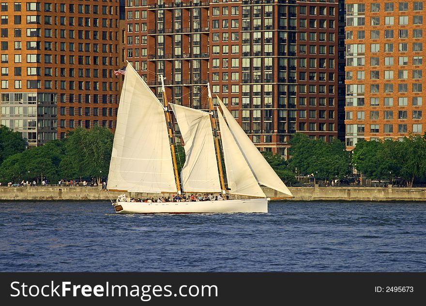 A Sailing Boat At Lower Manhat