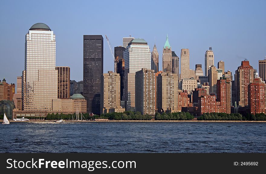 The Lower Manhattan Skyline at Sunset, New York City