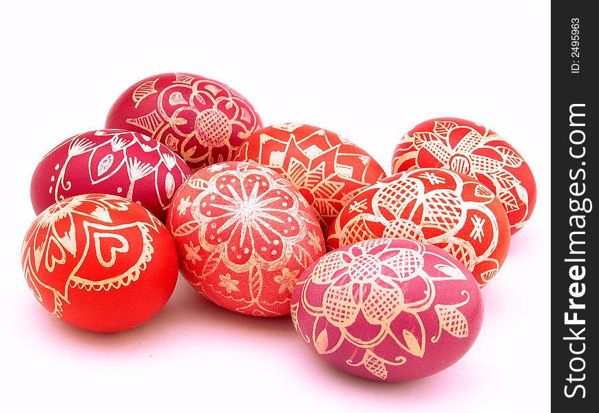 Photo of bunch of isolated Easter Eggs. This kind of drawings on the egg are characteristic for Serbia. Photo of bunch of isolated Easter Eggs. This kind of drawings on the egg are characteristic for Serbia.