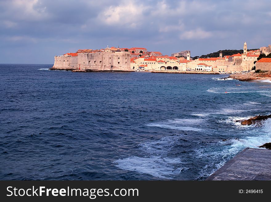 City of Dubrovnik under partly cloudy sky. City of Dubrovnik under partly cloudy sky