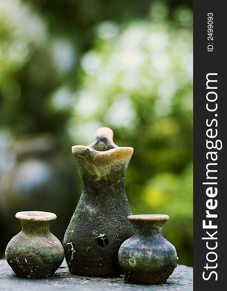 Clay pots in the garden