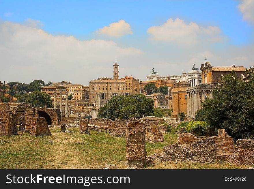 Ancient Rome in the famous historical site of the roman forum. Ancient Rome in the famous historical site of the roman forum