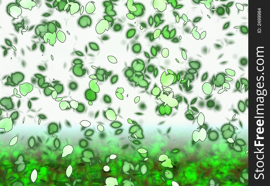 Background with green petals falling down.