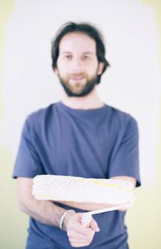 Man With Paint Roller Royalty Free Stock Photo