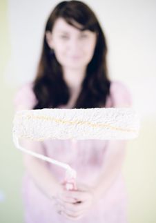 Woman With Paint Roller Stock Image