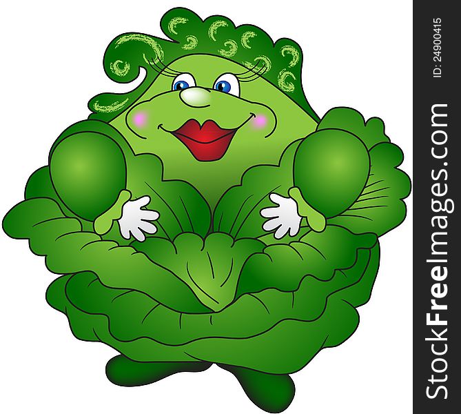 Fun proud and thick green cabbage. Vector cartoon illustration on EPS 8. Fun proud and thick green cabbage. Vector cartoon illustration on EPS 8