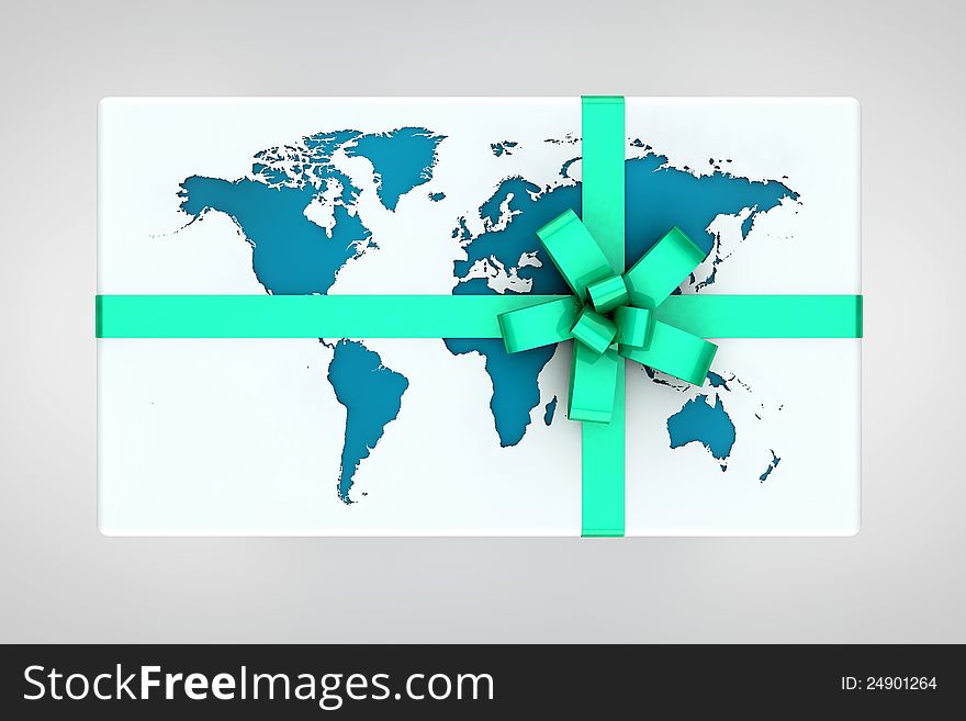 Earth gift box on neutral background