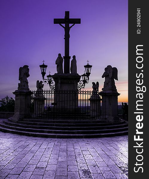 Avignon cathedral cross at colorful sunset. Avignon cathedral cross at colorful sunset