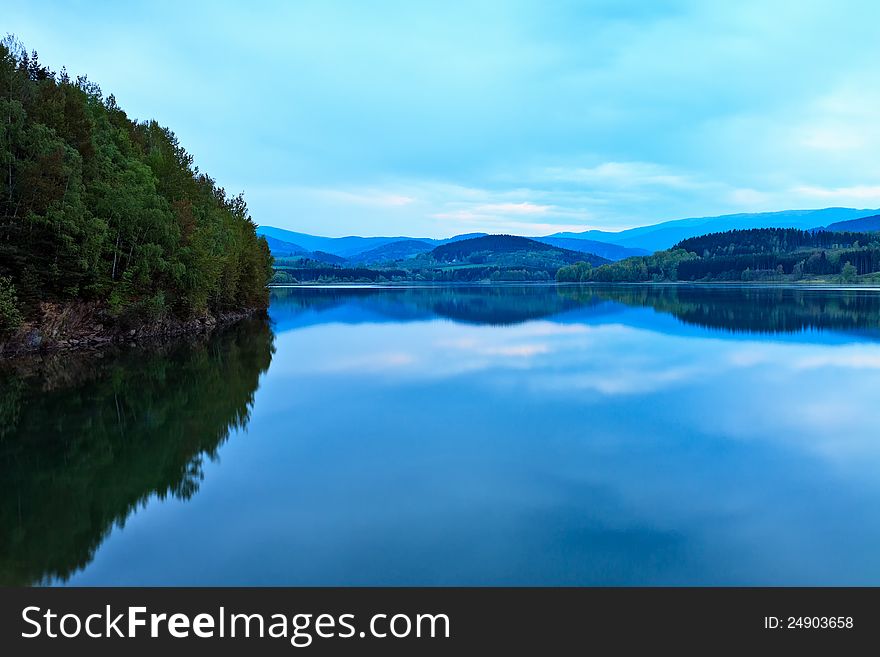 Blue Dusk Over Lake