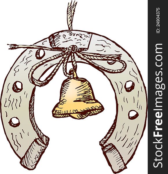 Vector drawing of a horseshoe with a bell.