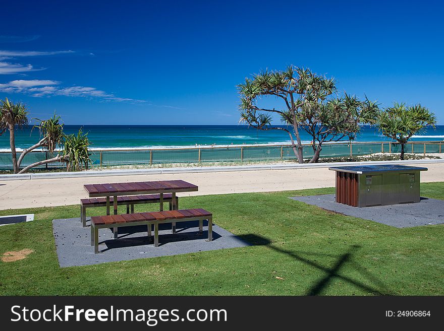 Tropical esplanade picnic area, Gold Coast, Queensland, Australia