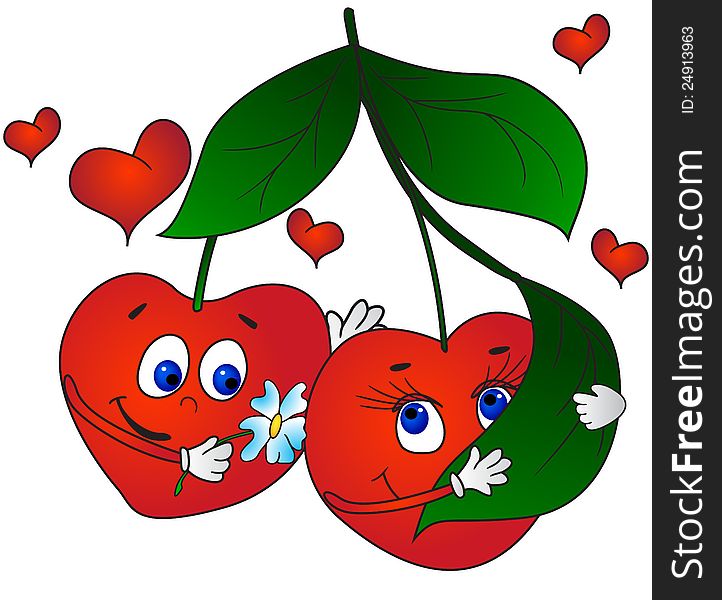 Cherries in love. Cartoon vector illustration in EPS 8. Cherries in love. Cartoon vector illustration in EPS 8