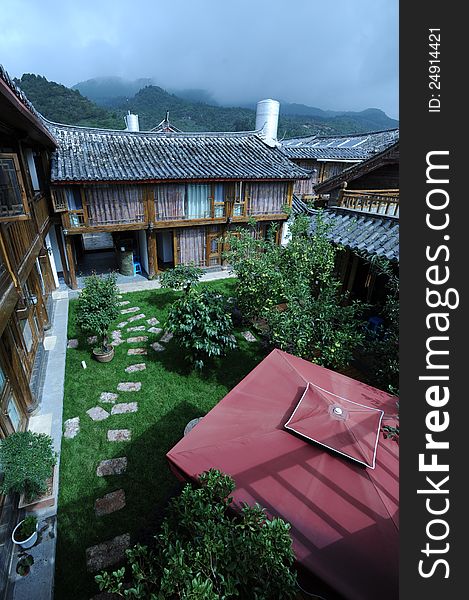 A lodge garden in Lijiang of China.