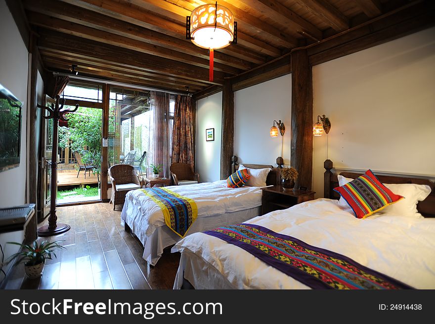 A lodge room in Lijiang of China.