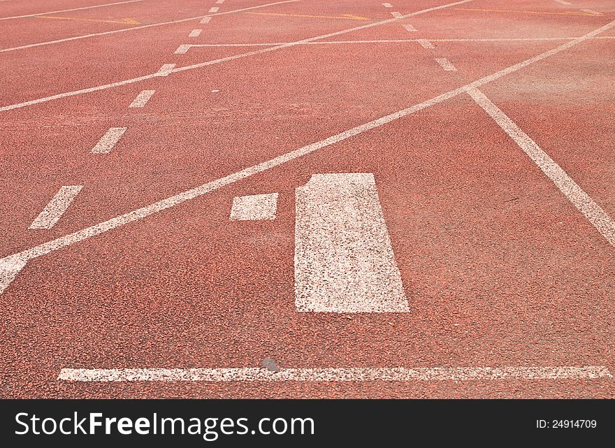 Start track. Lanes 1 of a red racing track. Start track. Lanes 1 of a red racing track