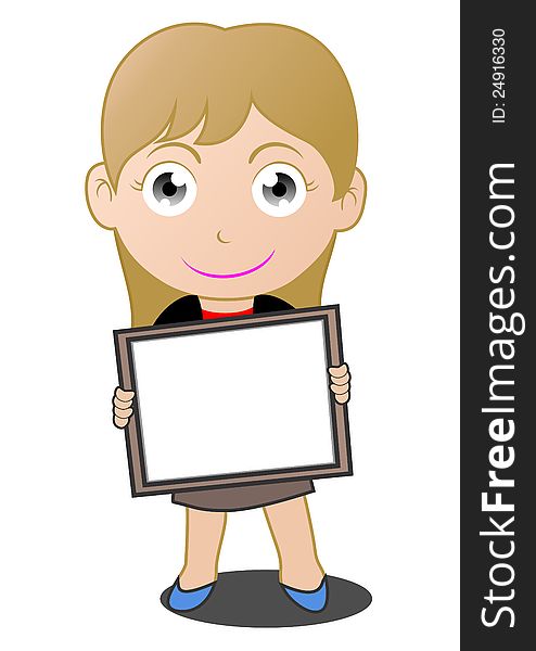 Girl holding a blank board for advertising. Girl holding a blank board for advertising