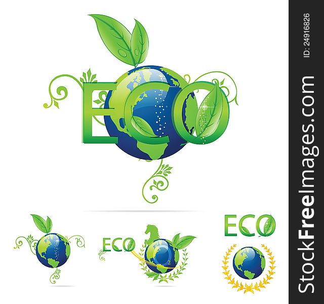 Eco Earth Symbols Green And Blue Color