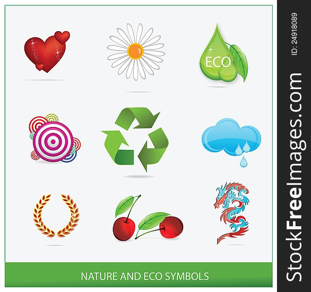 Glass ecology green symbols set isolated